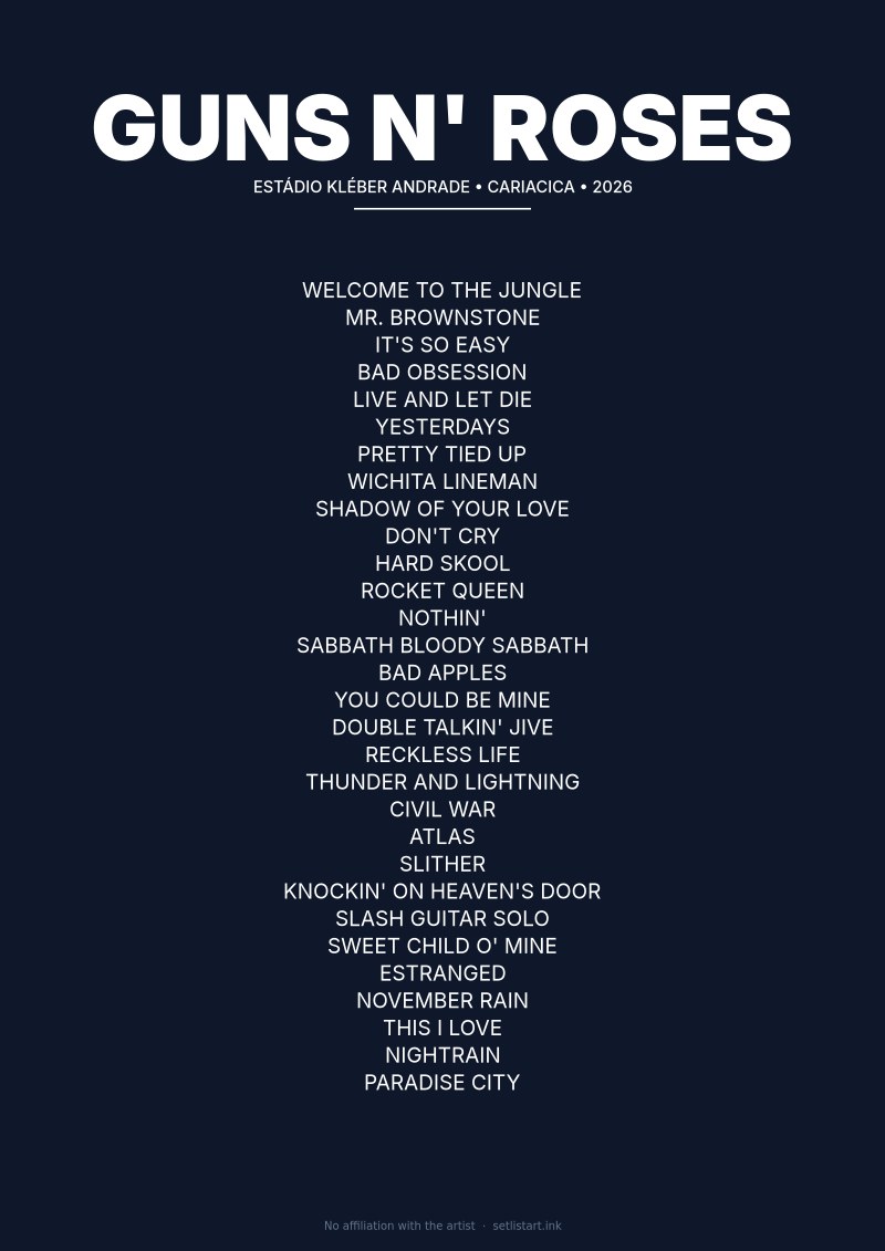 Guns N' Roses Cariacica 2026 setlist poster preview