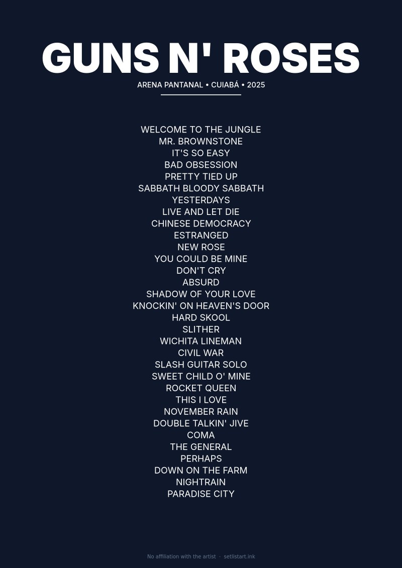 Guns N' Roses Cuiabá 2025 setlist poster preview
