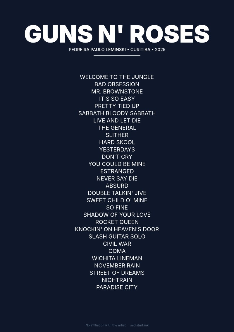Guns N' Roses Curitiba 2025 setlist poster preview