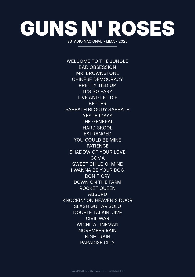 Guns N' Roses Lima 2025 setlist poster preview