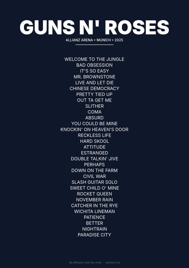 Guns N' Roses Munich 2025 setlist poster preview