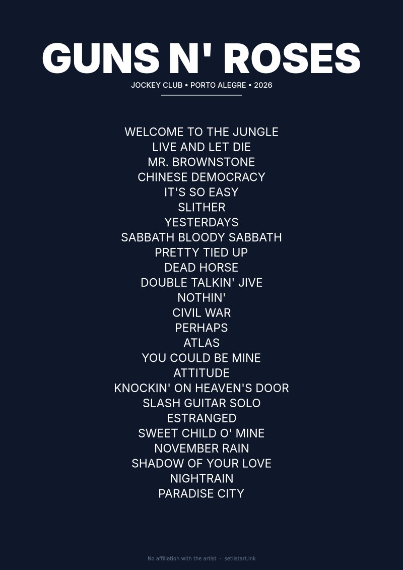 Guns N' Roses Porto Alegre 2026 setlist poster preview