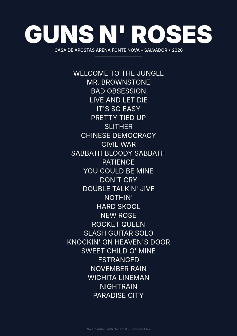 Guns N' Roses Salvador 2026 setlist poster preview