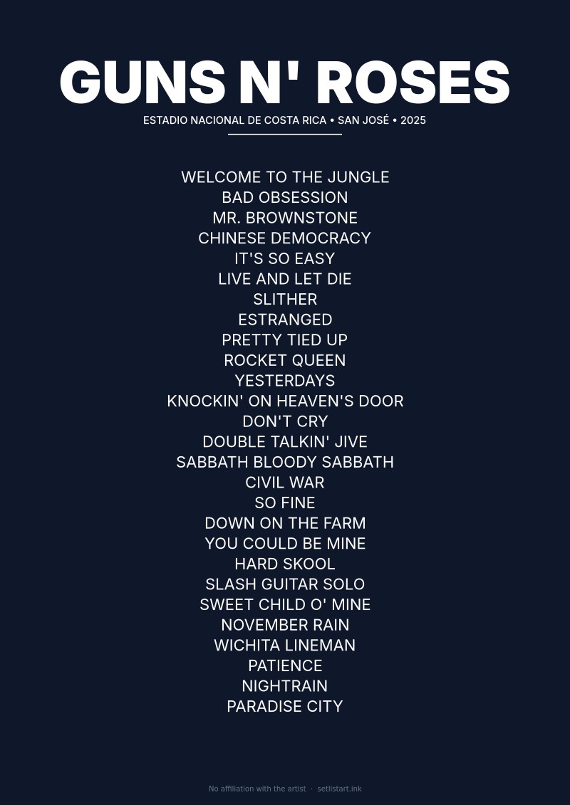Guns N' Roses San José 2025 setlist poster preview