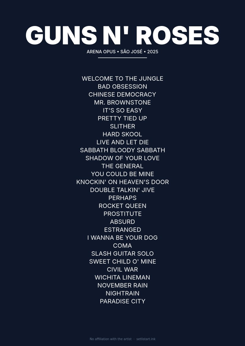 Guns N' Roses São José 2025 setlist poster preview