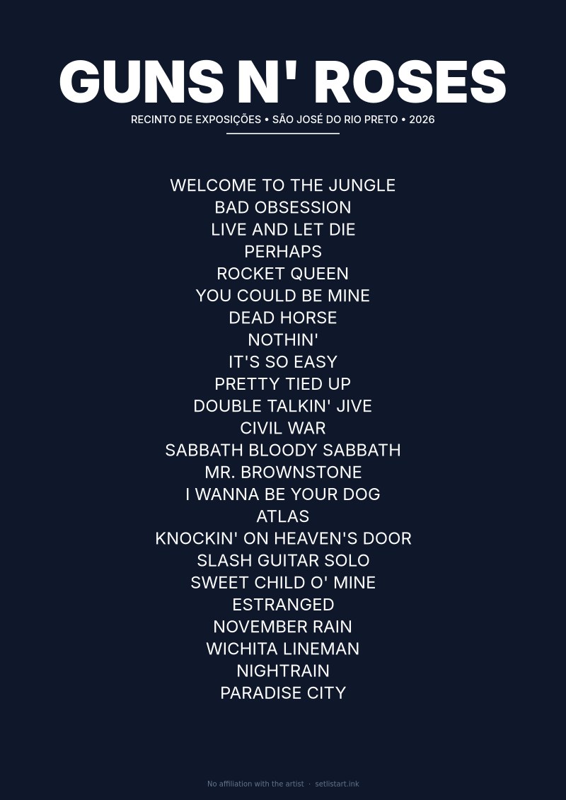 Guns N' Roses São José do Rio Preto 2026 setlist poster preview