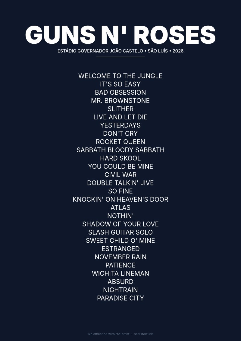 Guns N' Roses São Luís 2026 setlist poster preview