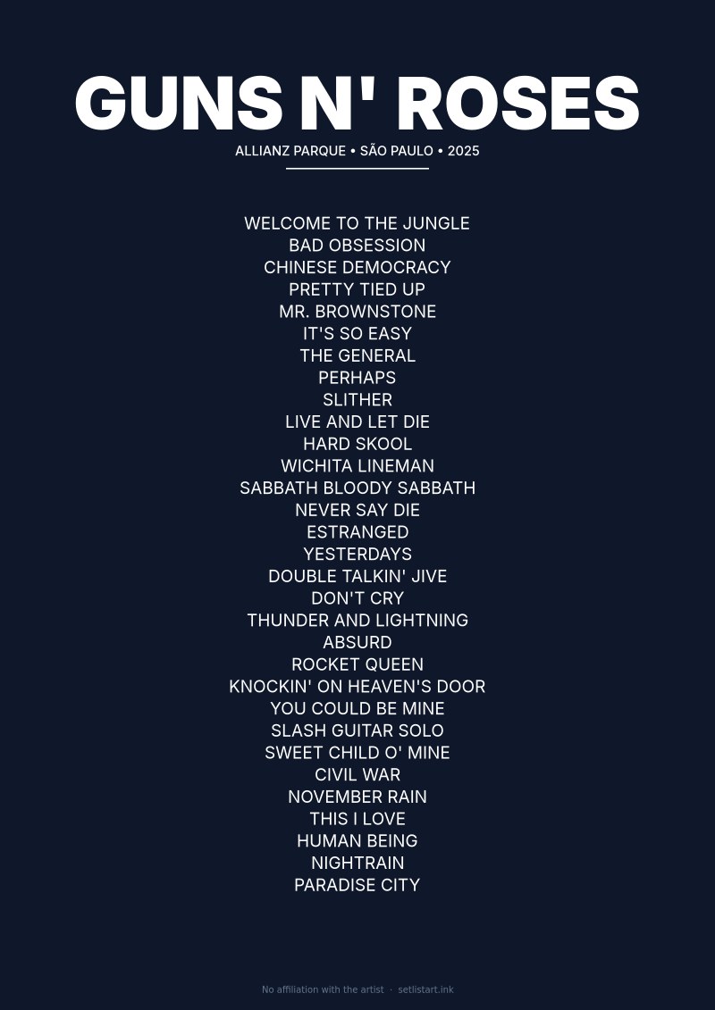 Guns N' Roses São Paulo 2025 setlist poster preview