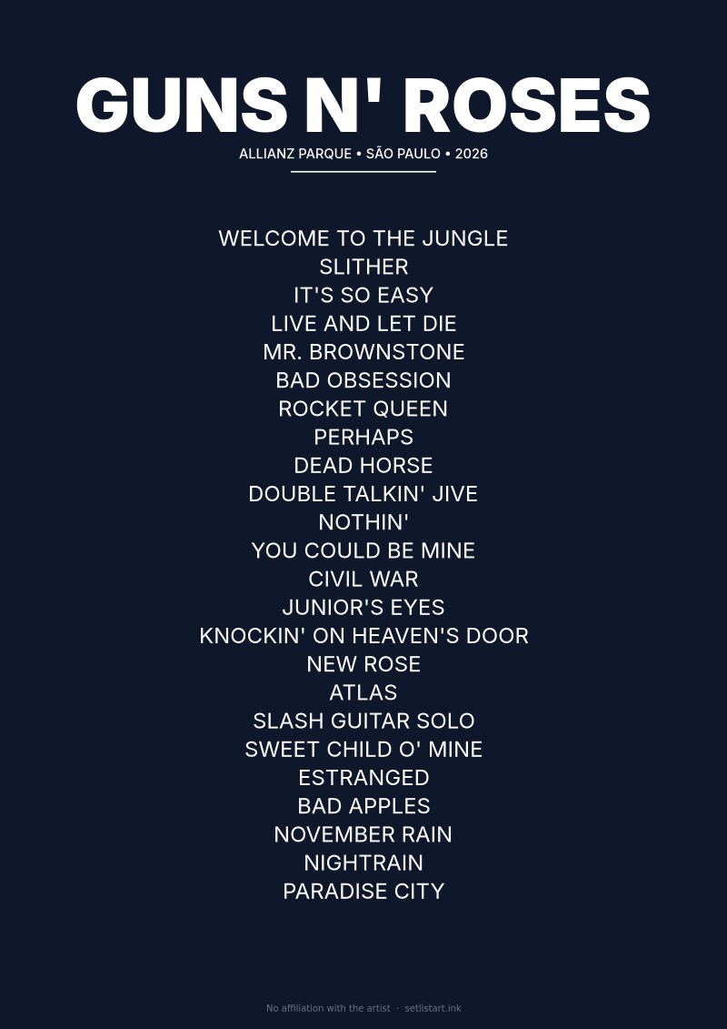 Guns N' Roses São Paulo 2026 setlist poster preview