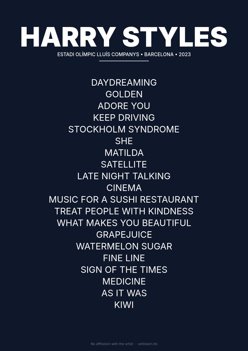 Harry Styles Barcelona 2023 setlist poster preview