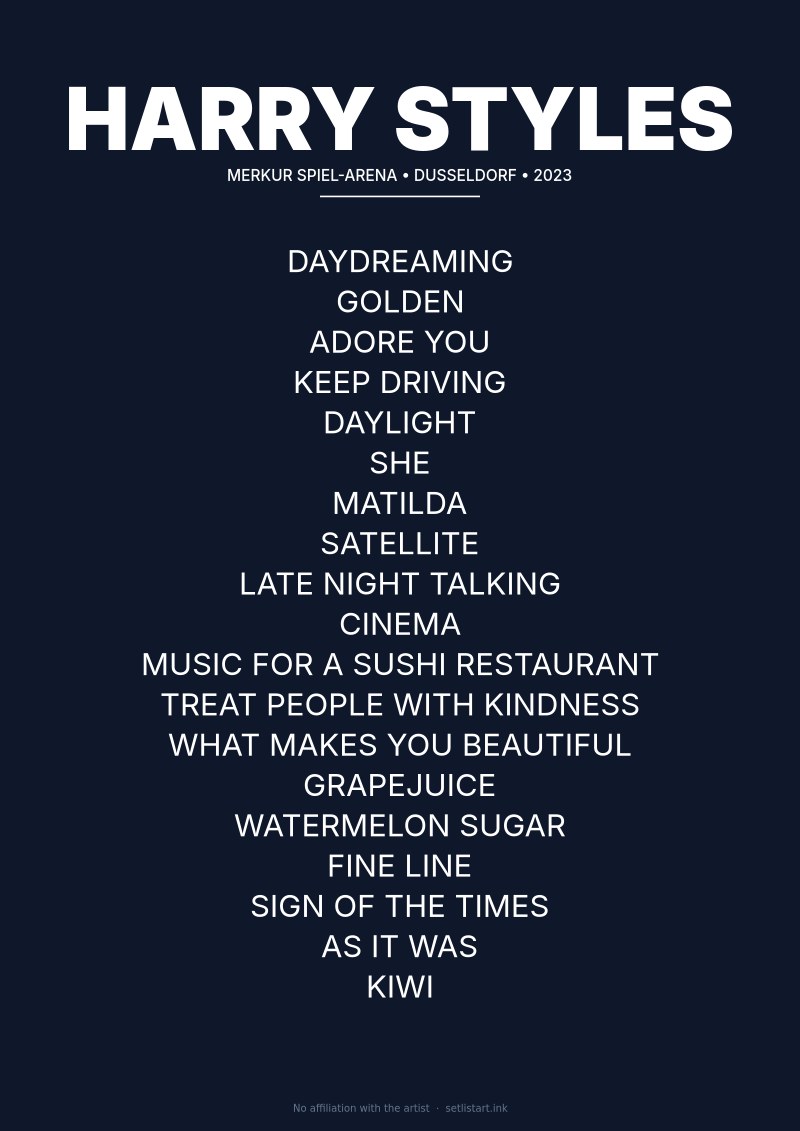 Harry Styles Dusseldorf 2023 setlist poster preview