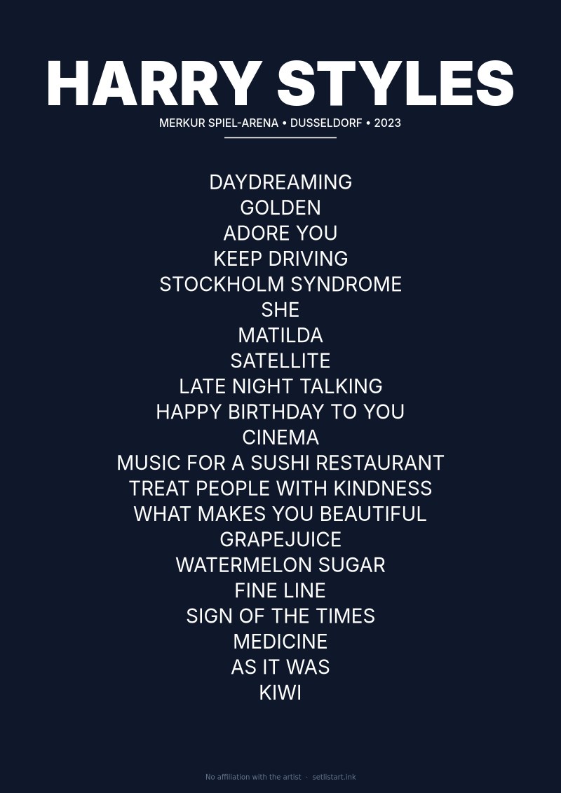 Harry Styles Dusseldorf 2023 setlist poster preview