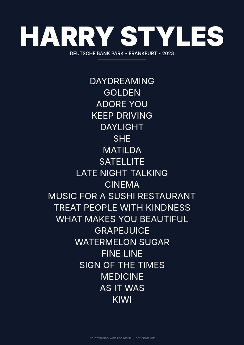 Harry Styles Frankfurt 2023 setlist poster preview