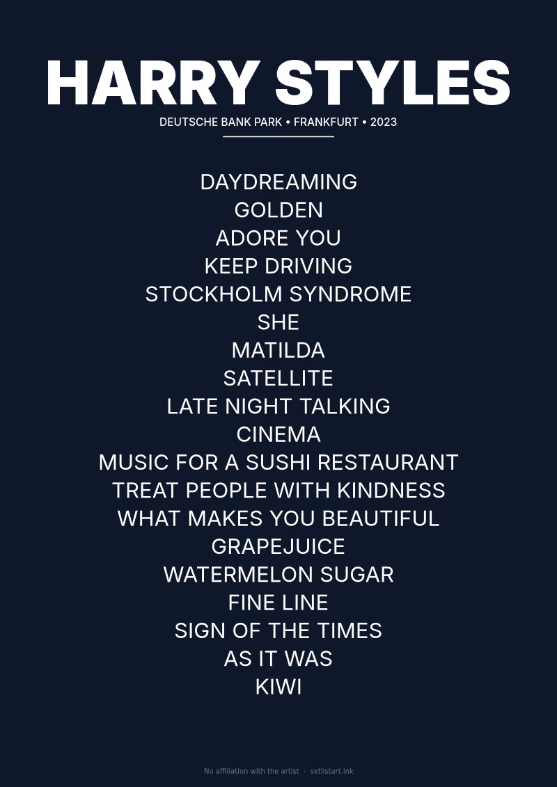 Harry Styles Frankfurt 2023 setlist poster preview