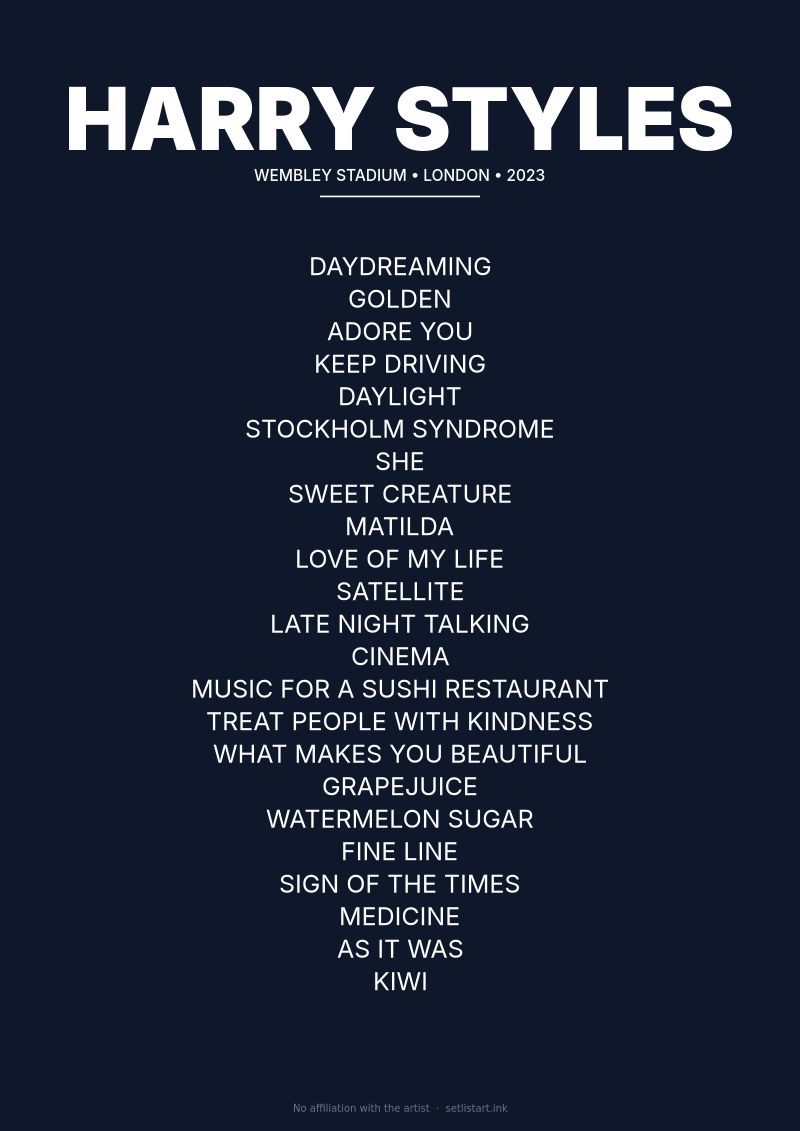 Harry Styles London 2023 setlist poster preview