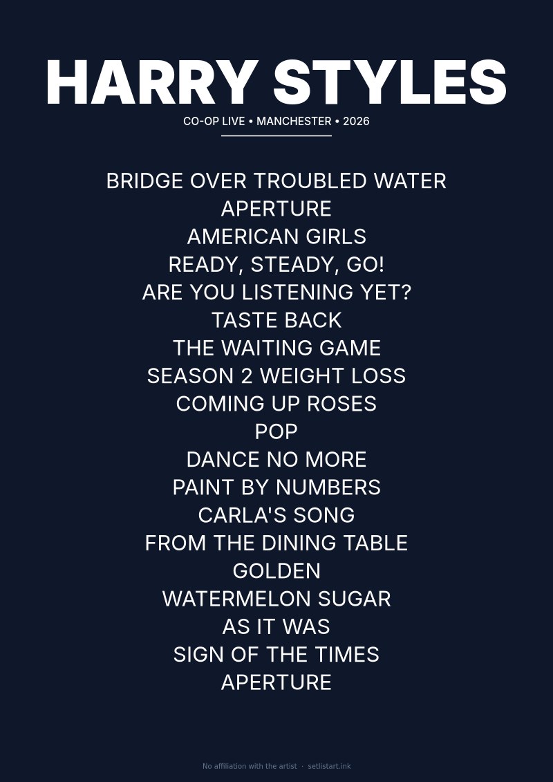 Harry Styles Manchester 2026 setlist poster preview