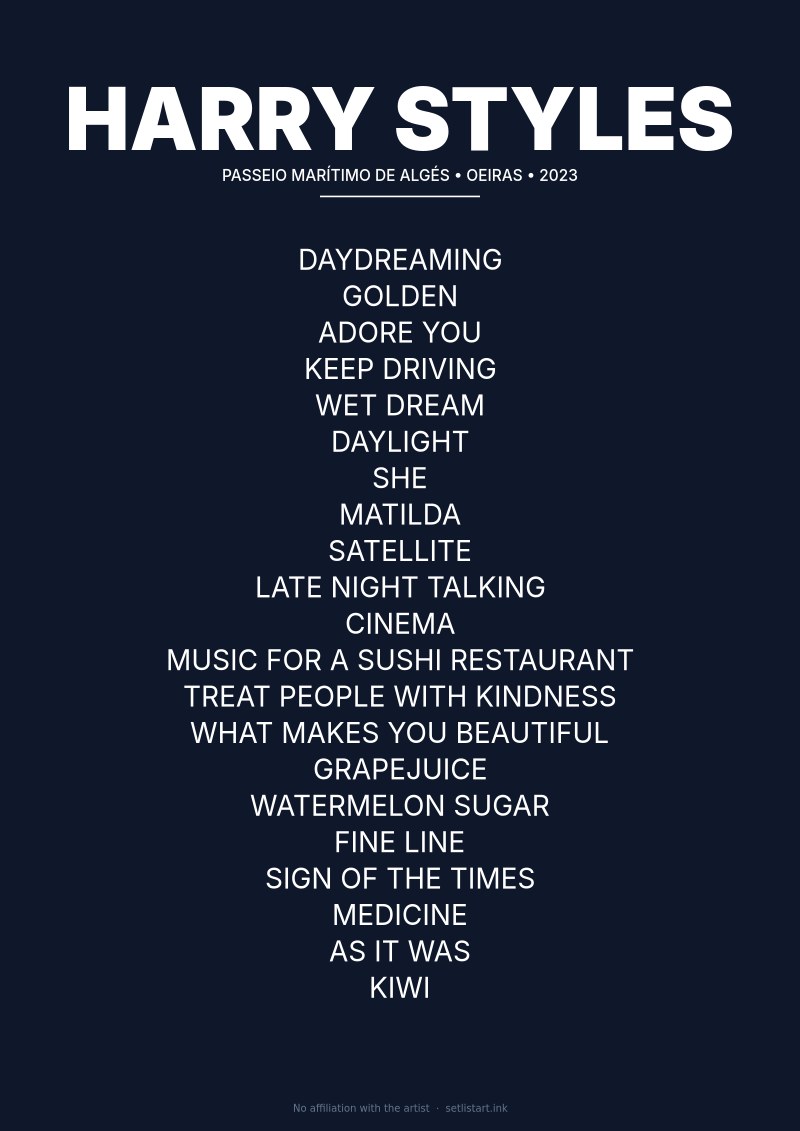 Harry Styles Oeiras 2023 setlist poster preview