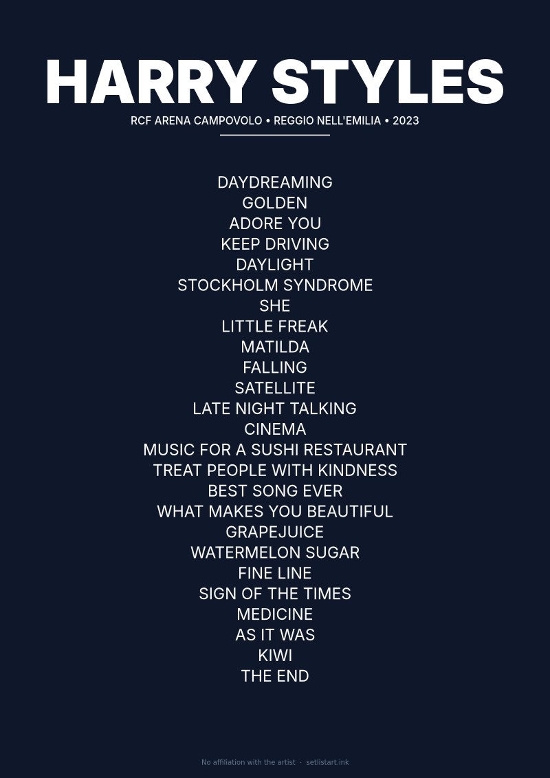 Harry Styles Reggio nell'Emilia 2023 setlist poster preview