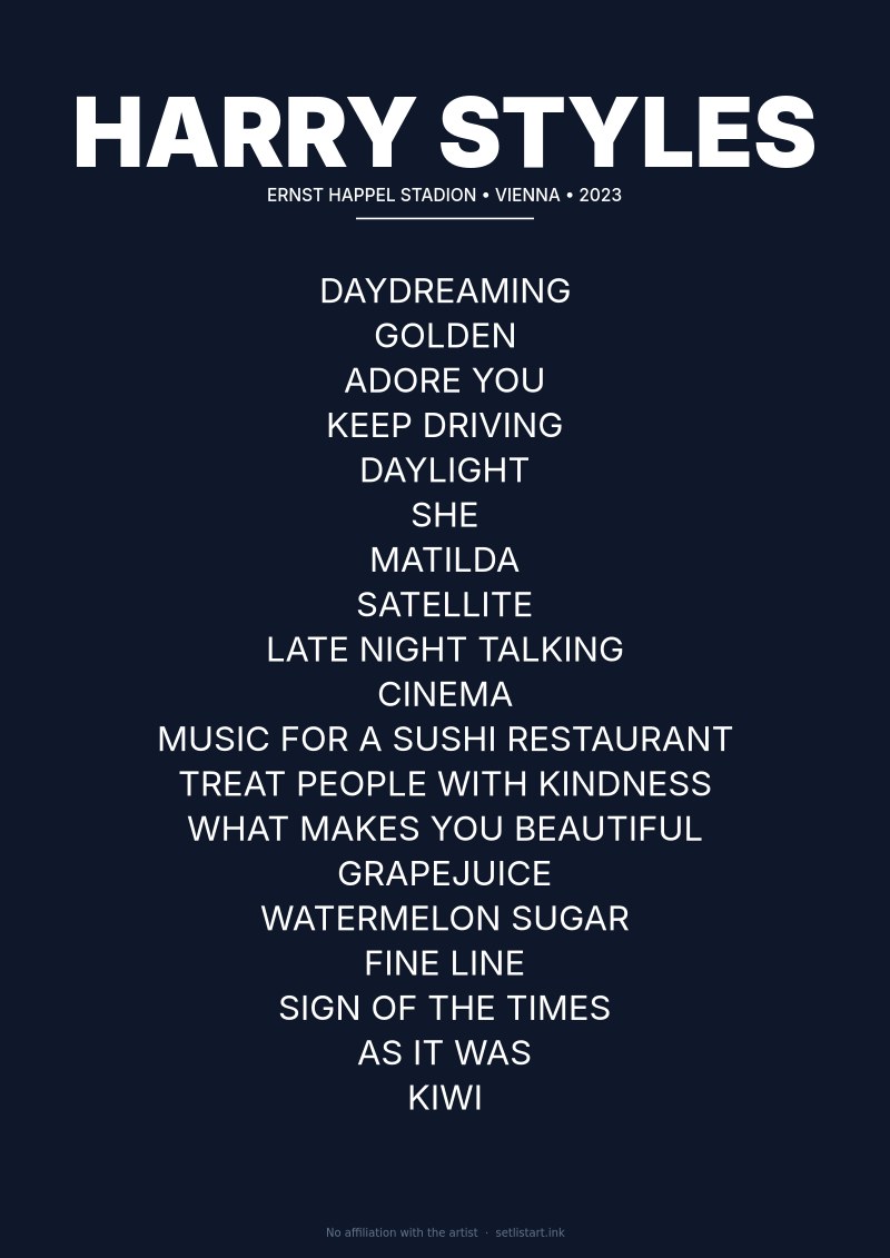 Harry Styles Vienna 2023 setlist poster preview