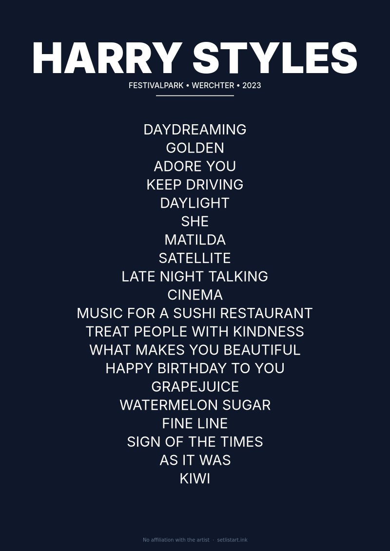 Harry Styles Werchter 2023 setlist poster preview