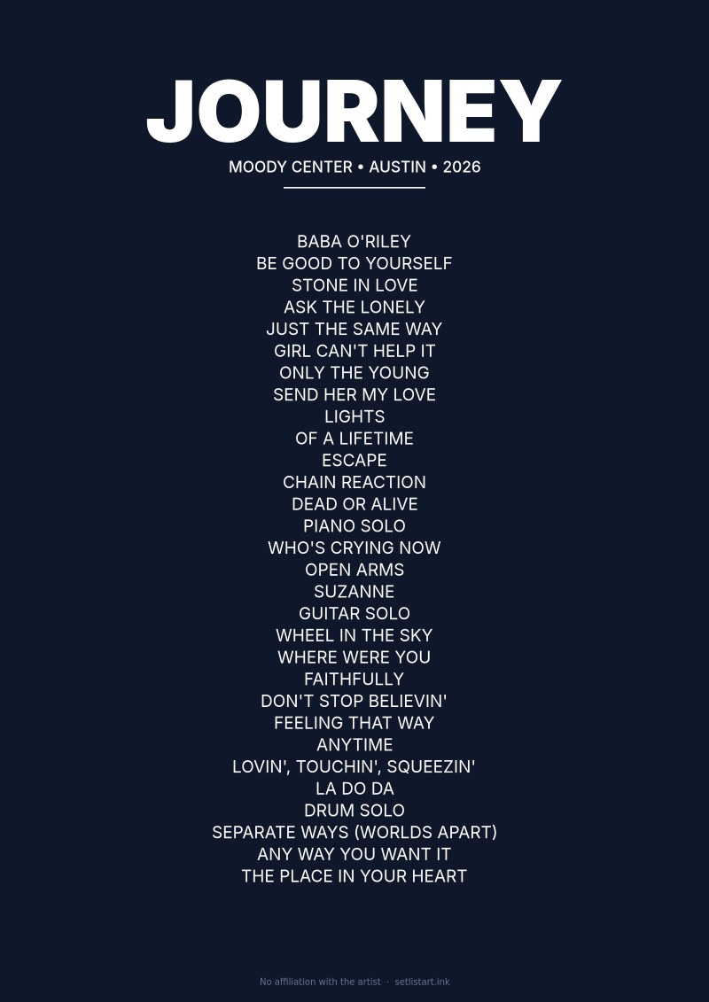 Journey Austin 2026 setlist poster preview