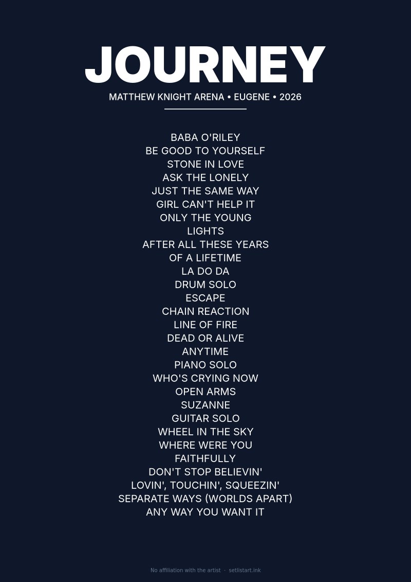 Journey Eugene 2026 setlist poster preview
