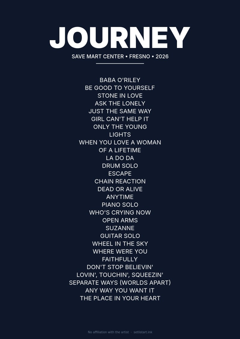 Journey Fresno 2026 setlist poster preview