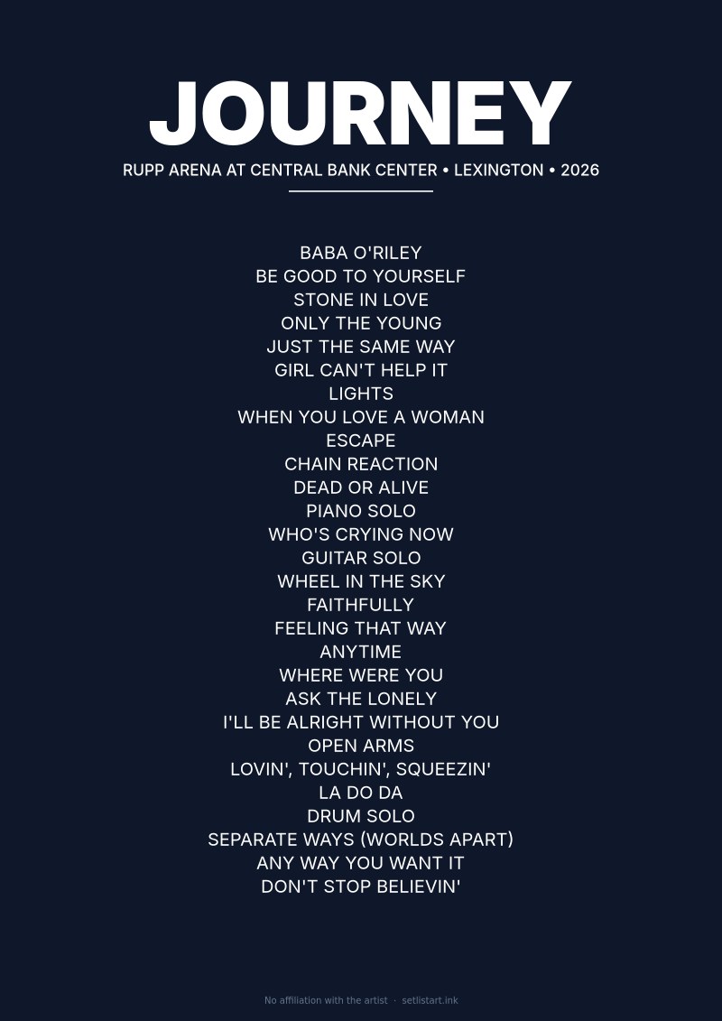 Journey Lexington 2026 setlist poster preview