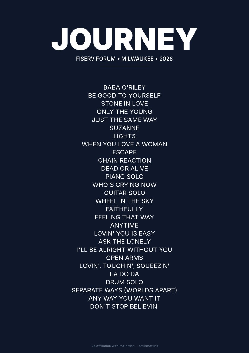 Journey Milwaukee 2026 setlist poster preview