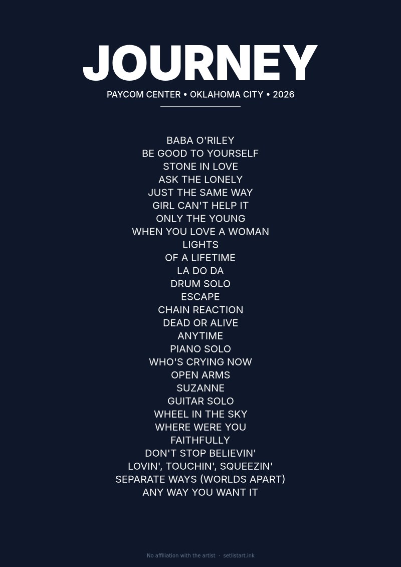 Journey Oklahoma City 2026 setlist poster preview