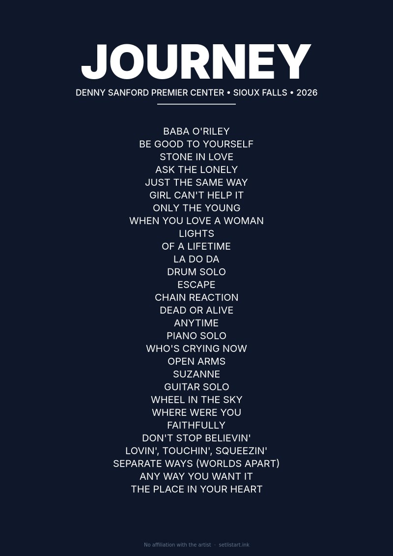 Journey Sioux Falls 2026 setlist poster preview