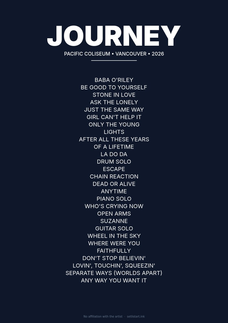 Journey Vancouver 2026 setlist poster preview