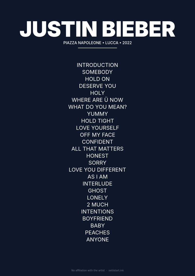 Justin Bieber Lucca 2022 setlist poster preview