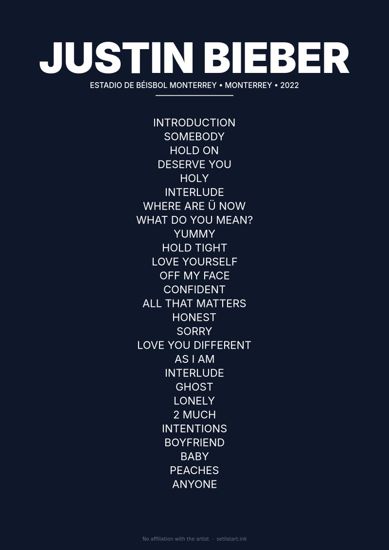 Justin Bieber Monterrey 2022 setlist poster preview
