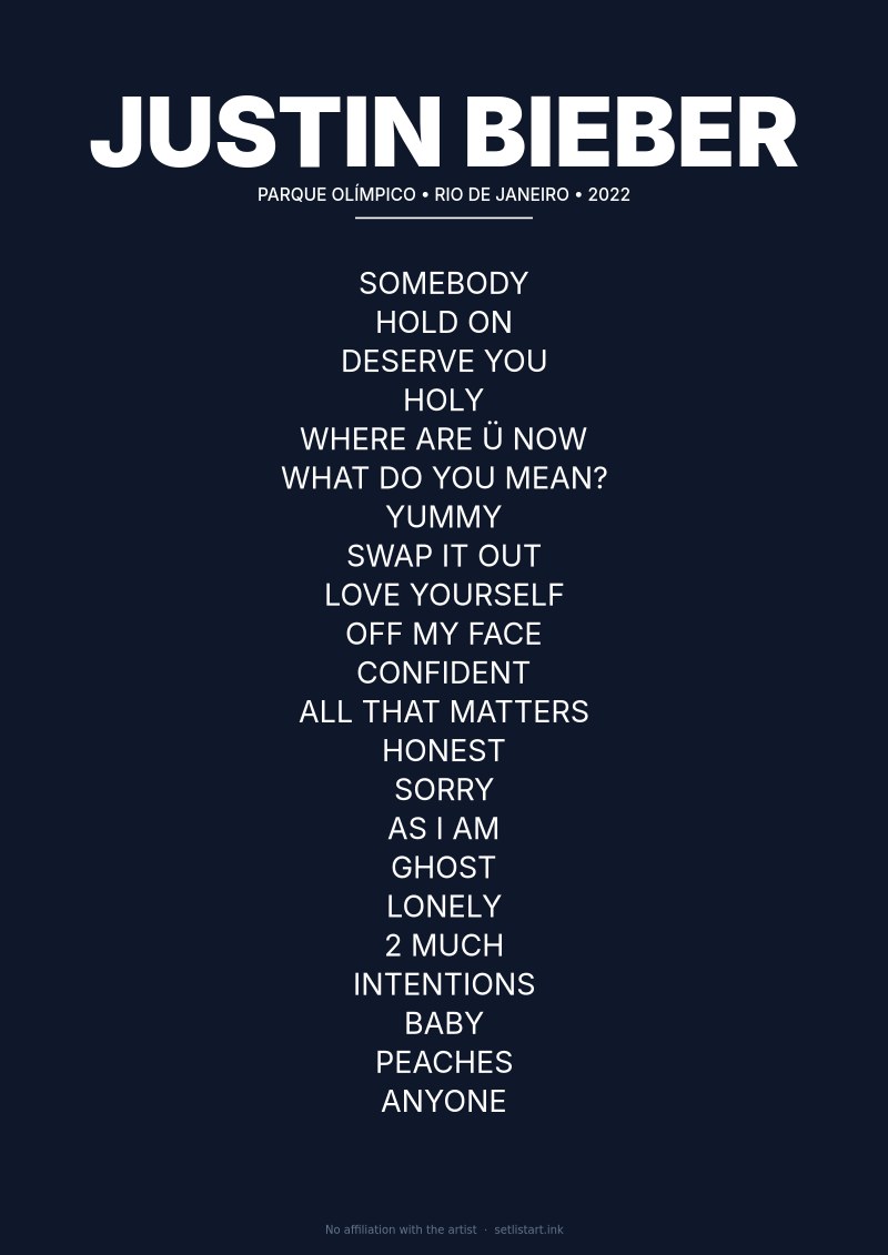 Justin Bieber Rio de Janeiro 2022 setlist poster preview