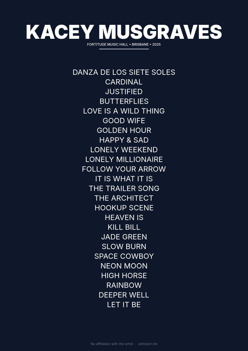 Kacey Musgraves Brisbane 2025 setlist poster preview