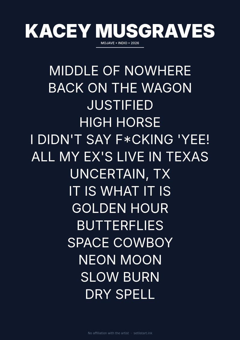 Kacey Musgraves Indio 2026 setlist poster preview