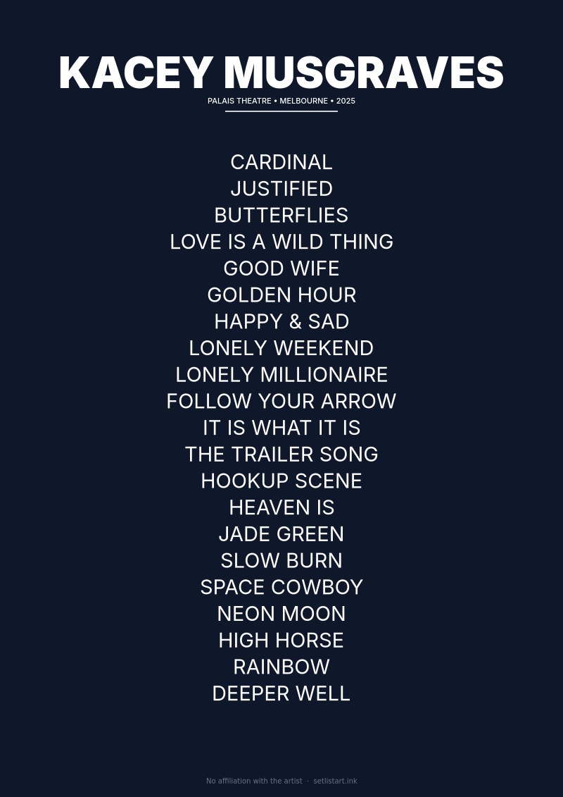Kacey Musgraves Melbourne 2025 setlist poster preview