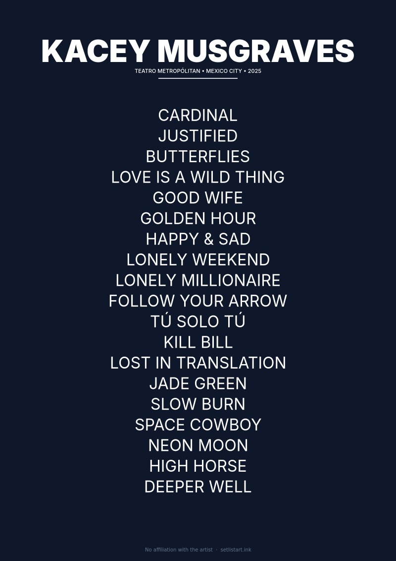 Kacey Musgraves Mexico City 2025 setlist poster preview