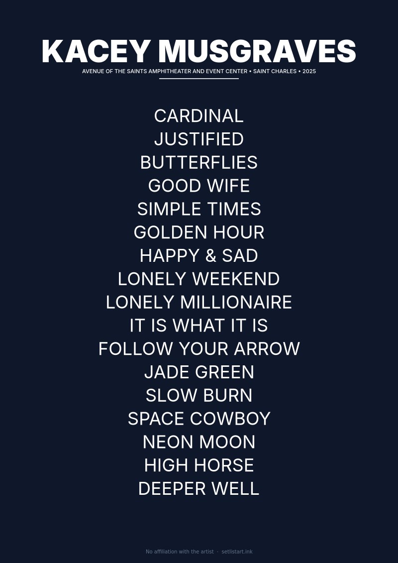 Kacey Musgraves Saint Charles 2025 setlist poster preview