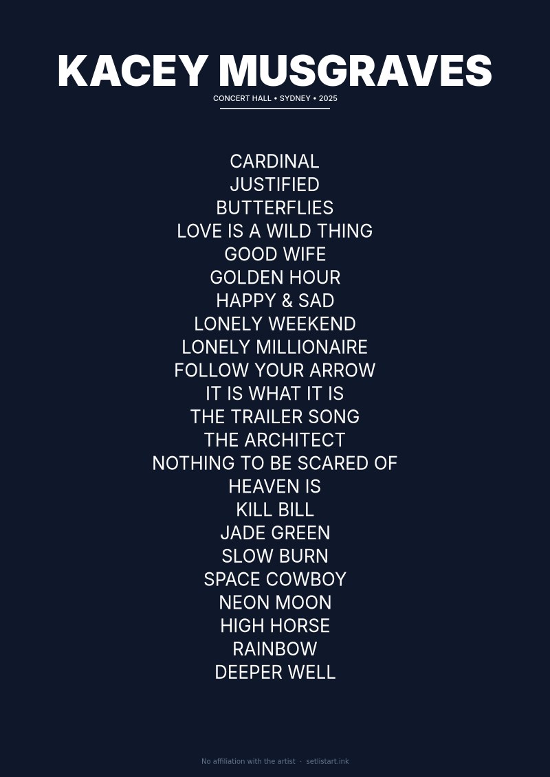 Kacey Musgraves Sydney 2025 setlist poster preview
