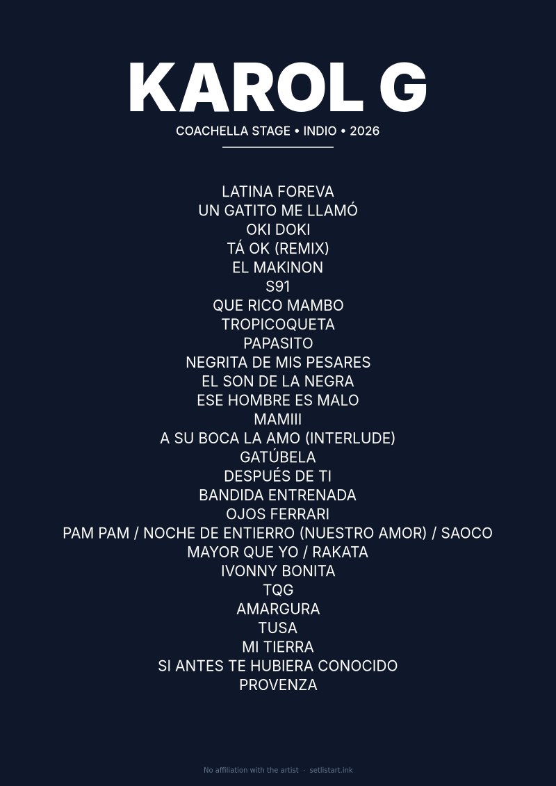 Karol G Indio 2026 setlist poster preview