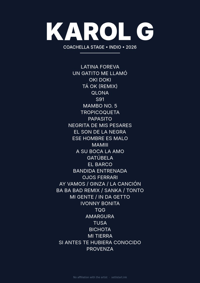 Karol G Indio 2026 setlist poster preview