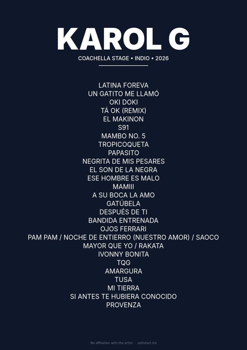 Karol G Indio 2026 setlist poster preview