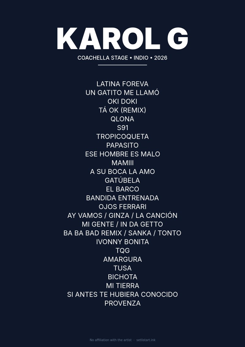 Karol G Indio 2026 setlist poster preview