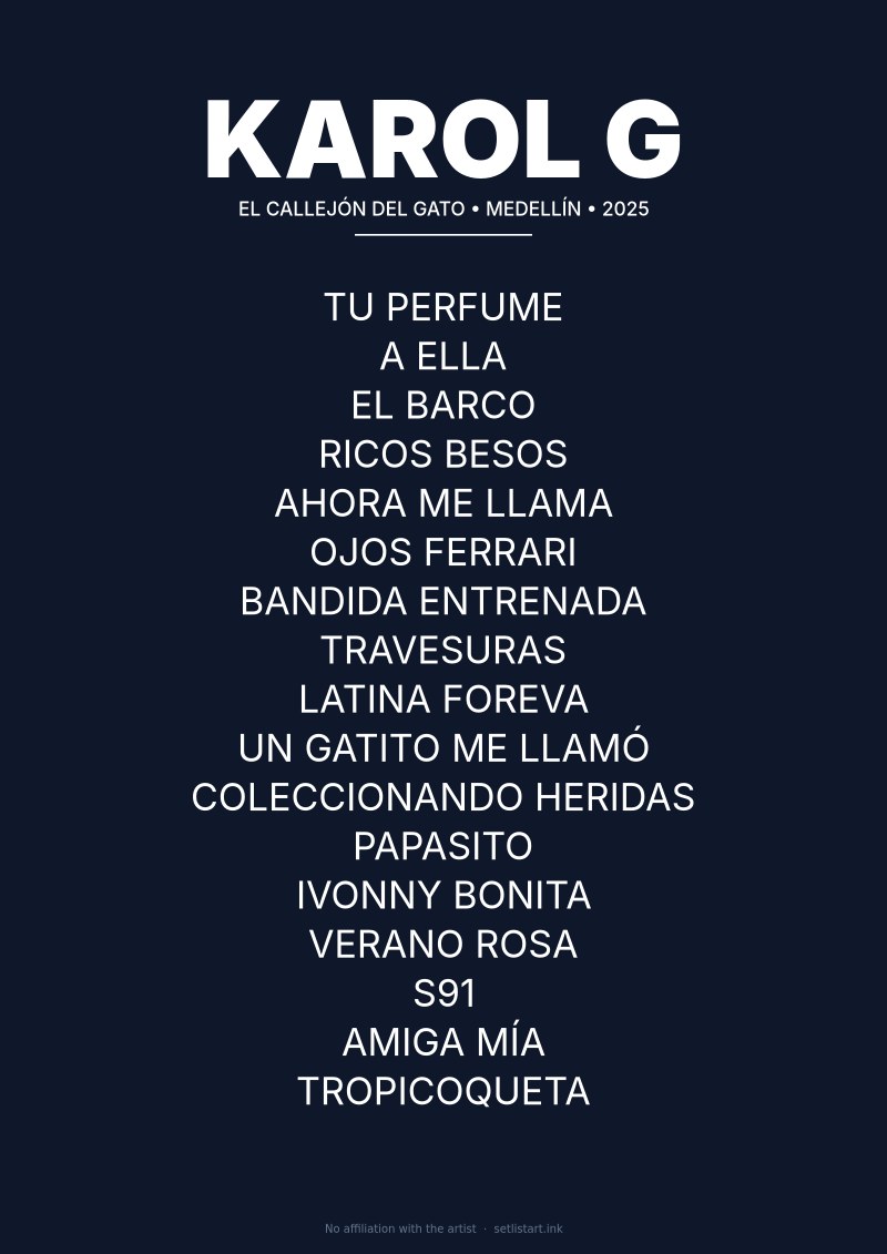 Karol G Medellín 2025 setlist poster preview