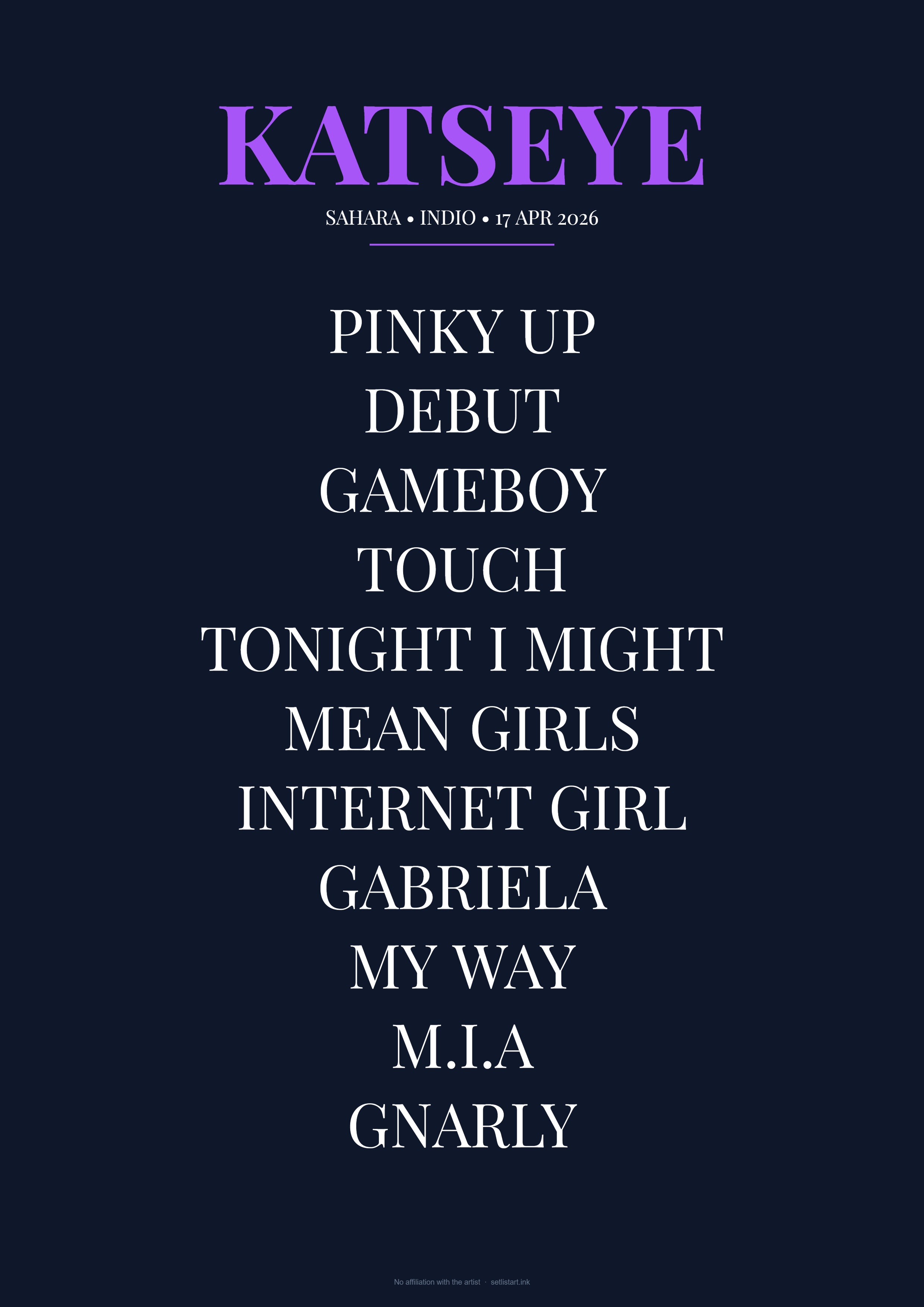 KATSEYE Coachella 2026 Weekend 2 setlist poster preview