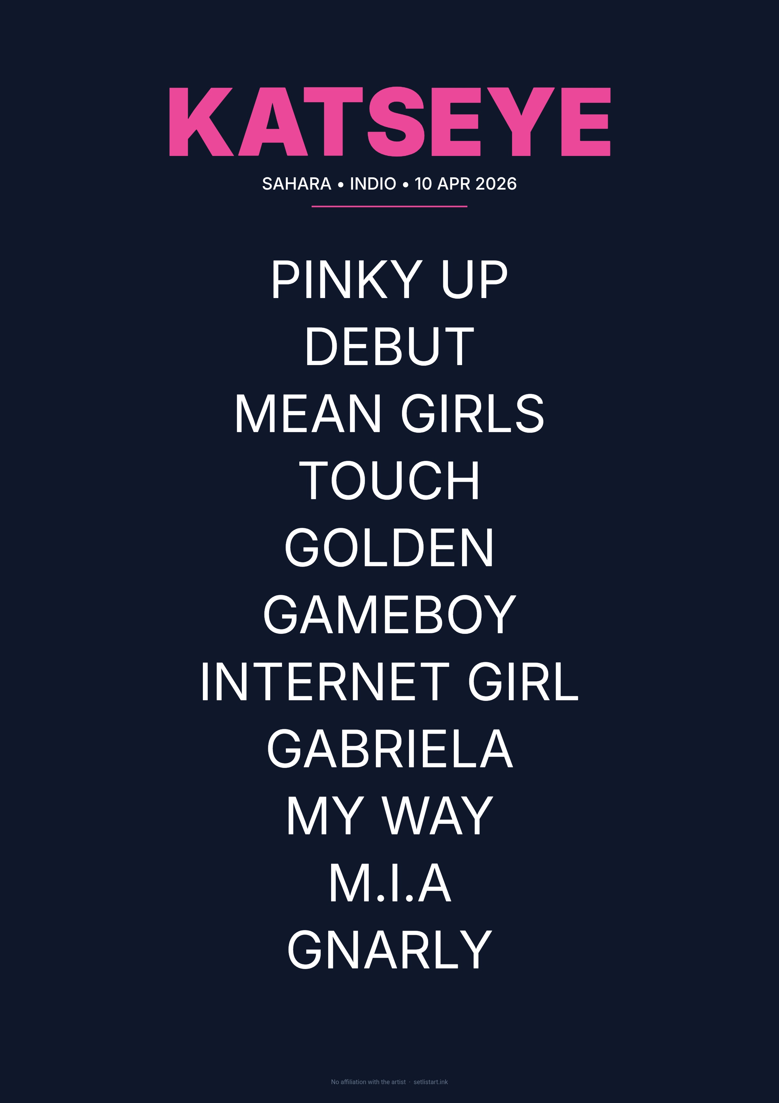 KATSEYE Coachella 2026 setlist poster preview