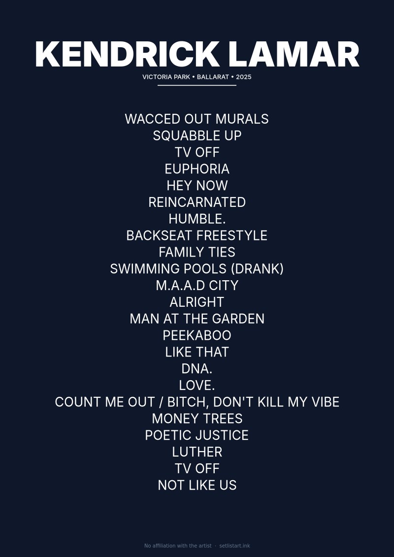 Kendrick Lamar Ballarat 2025 setlist poster preview
