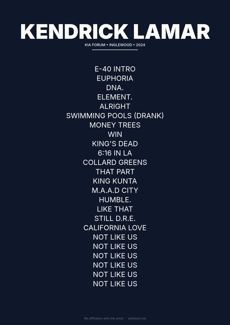 Kendrick Lamar Inglewood 2024 setlist poster preview